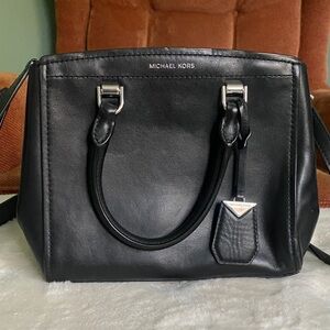 Michael Kors Black Benning Medium Leather Satchel Bag